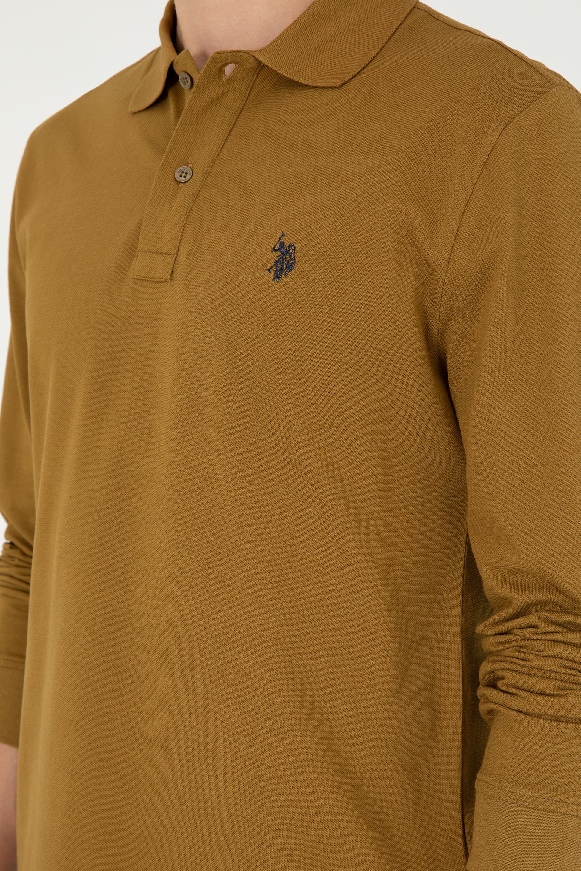 Men's Regular Fit Polo Neck Open Khaki Basic Sweatshirt