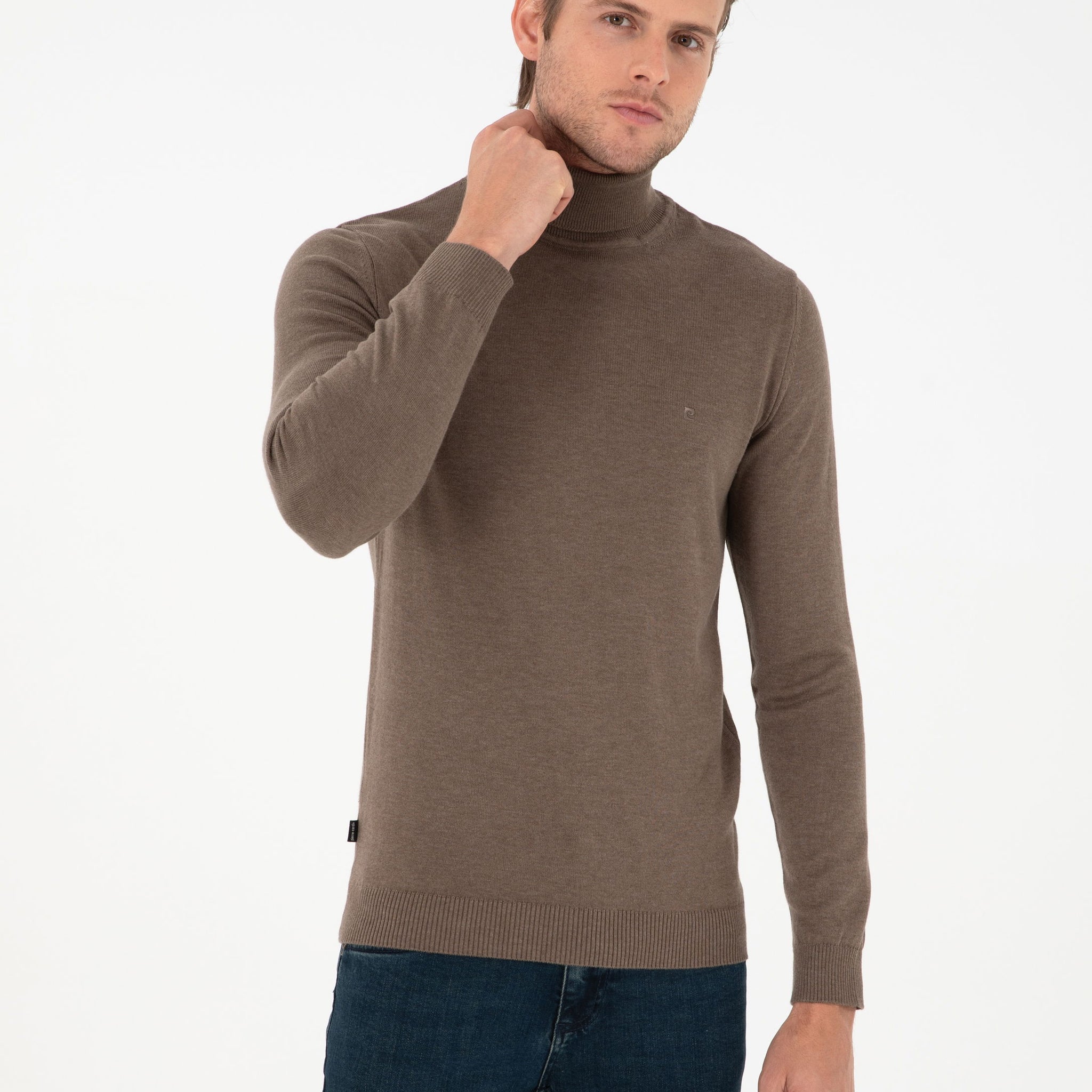 Mink Melange Slim Fit Turtleneck Basic Knitwear Sweater