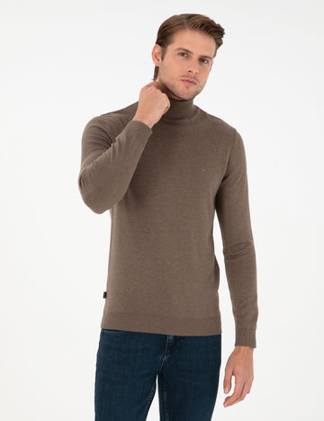 Mink Melange Slim Fit Turtleneck Basic Knitwear Sweater