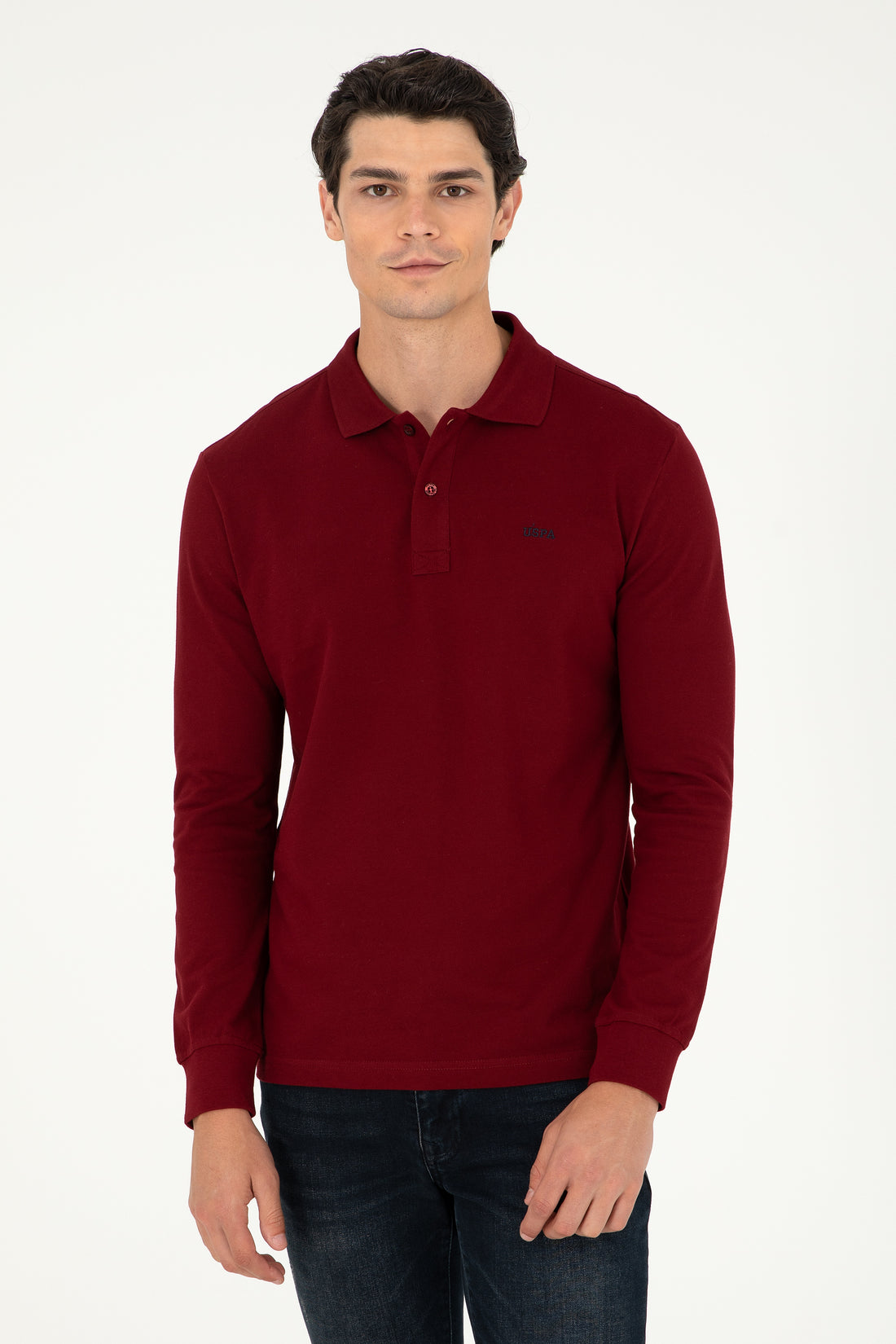 Men's Regular Fit Polo Neck Burgundy Basic Sweatshirt