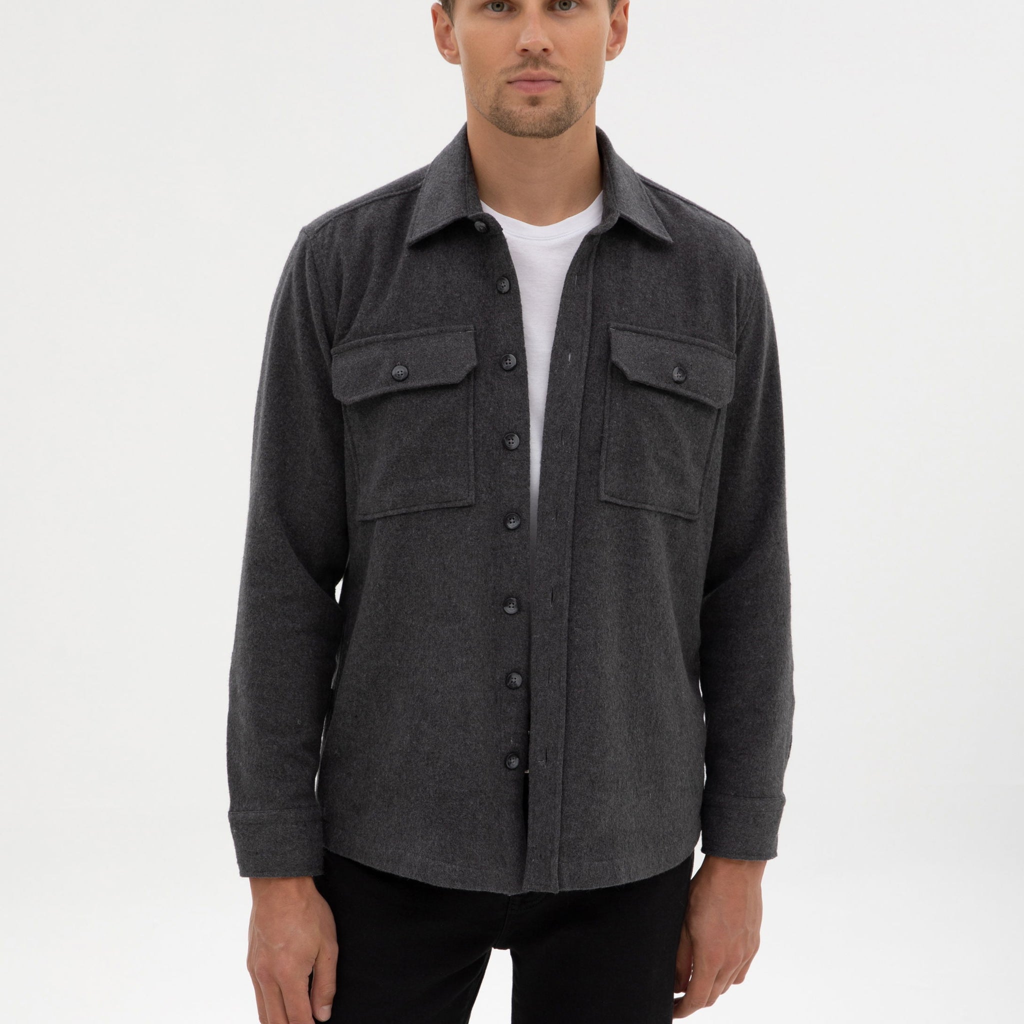 Anthracite Classic Collar Double Pockets Shirt Jacket