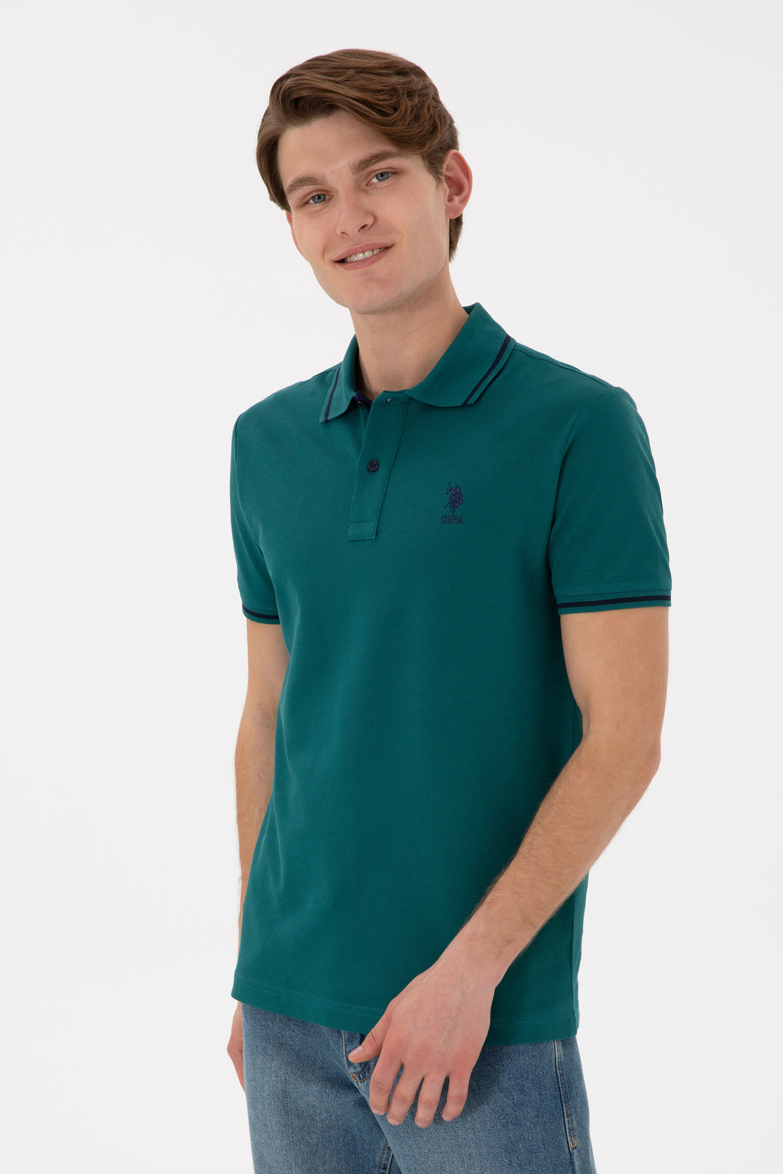 Men's Slim Fit Polo Neck Dark Green Basic T-Shirt