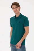 Men's Slim Fit Polo Neck Dark Green Basic T-Shirt