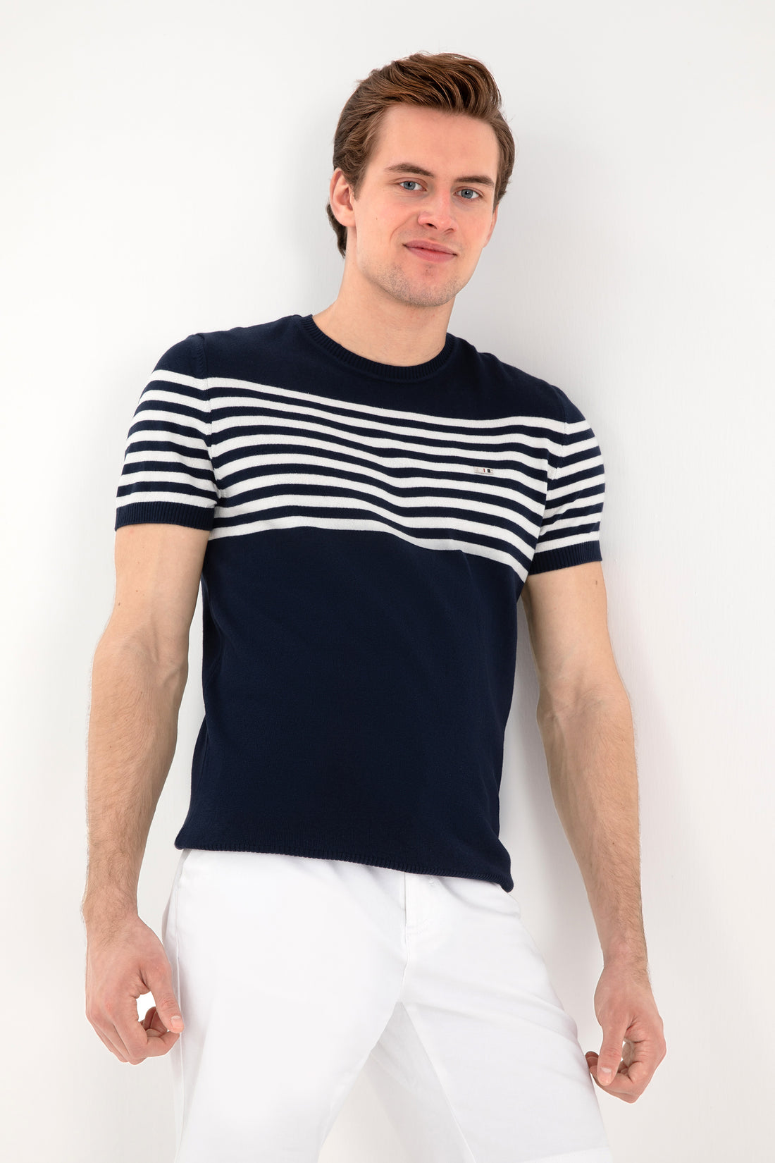 Men's Slim Fit Crew Neck Navy Sweater T-Shirt