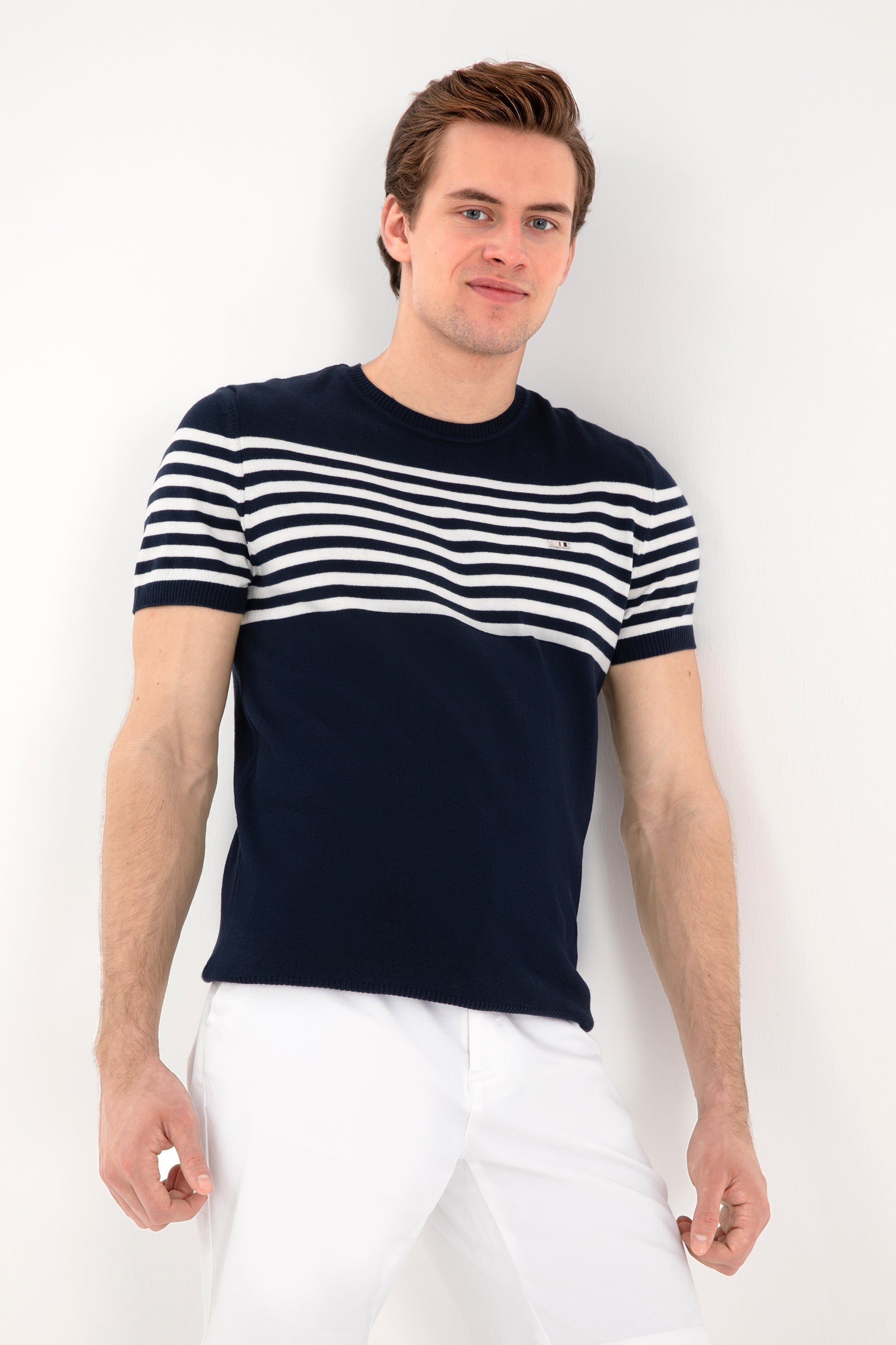 Men's Slim Fit Crew Neck Navy Sweater T-Shirt