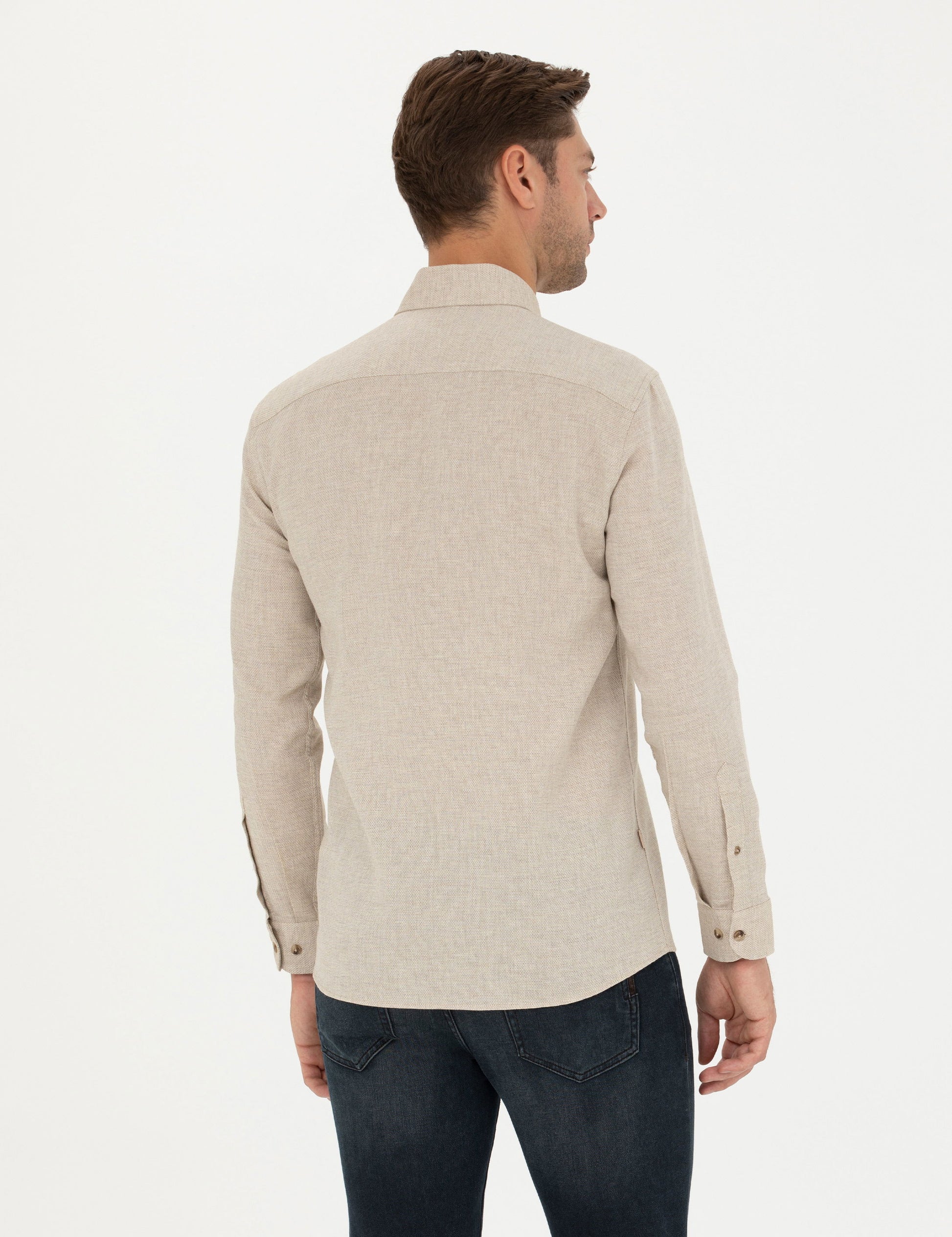 Beige Slim Fit Long Sleeve Shirt