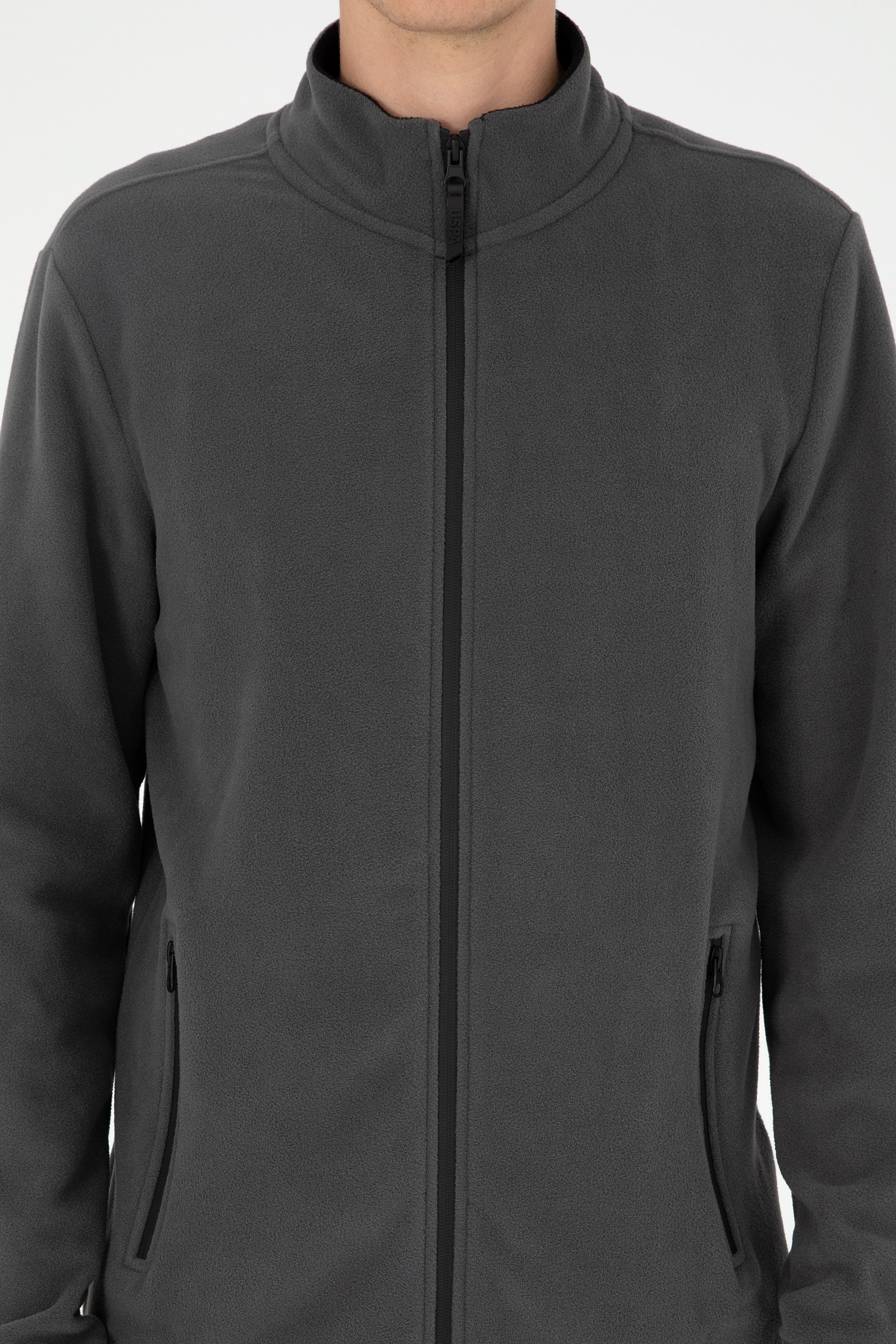 Regular Fit Anthracite Fleece Zipper Basic Cardigan