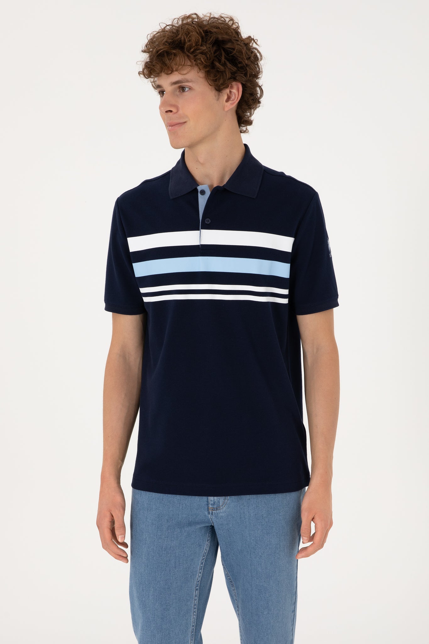 Men's Regular Fit Polo Neck Navy T-Shirt