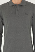 Men's Regular Fit Polo Neck Anthracite Melange Basic Sweatshirt