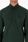 Men's Dark Green Long Sleeve Basic Shirt