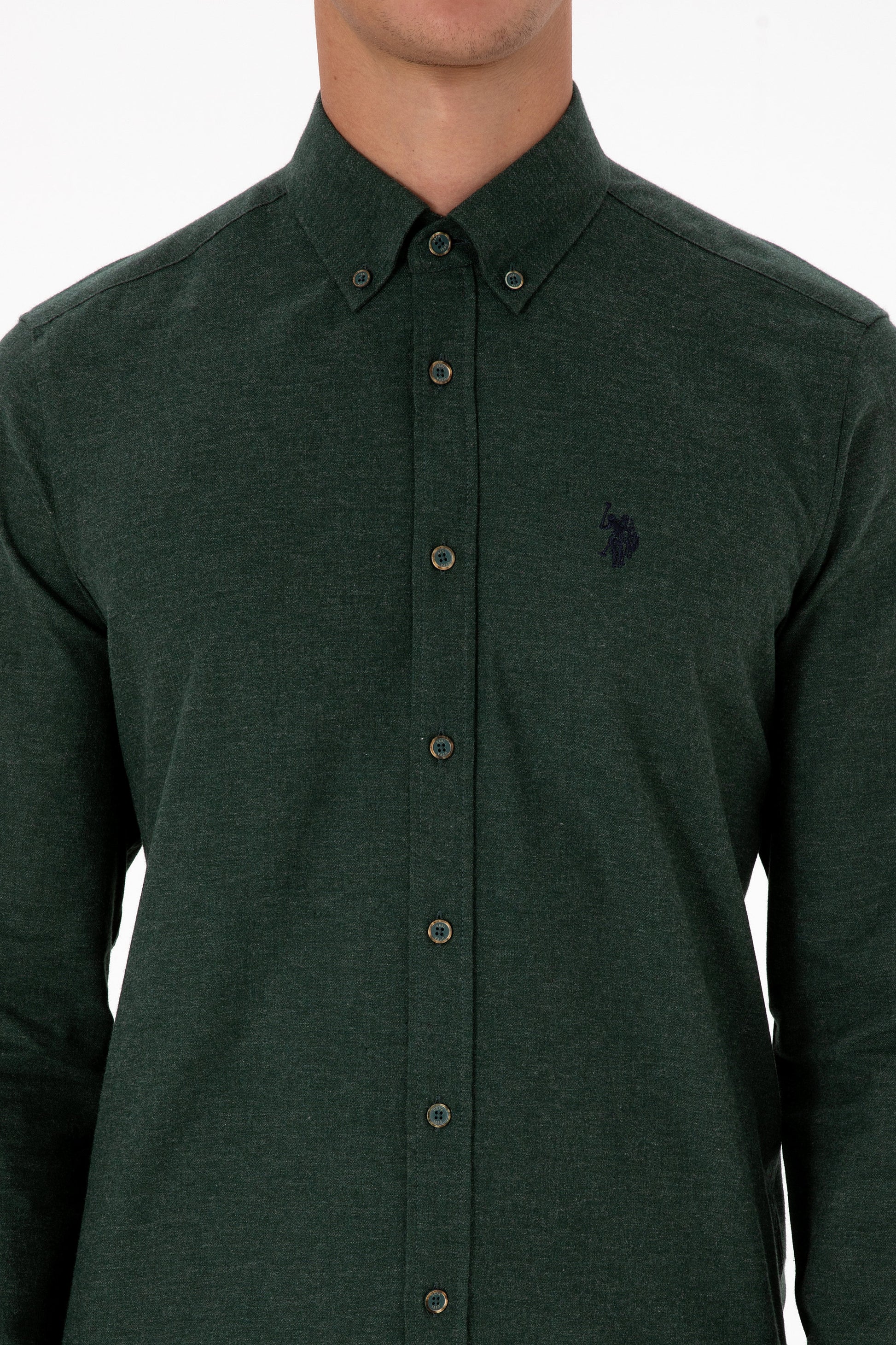 Men's Dark Green Long Sleeve Basic Shirt