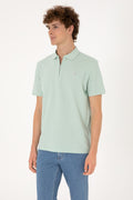 Men's Regular Fit Zipper Water Green T-Shirt