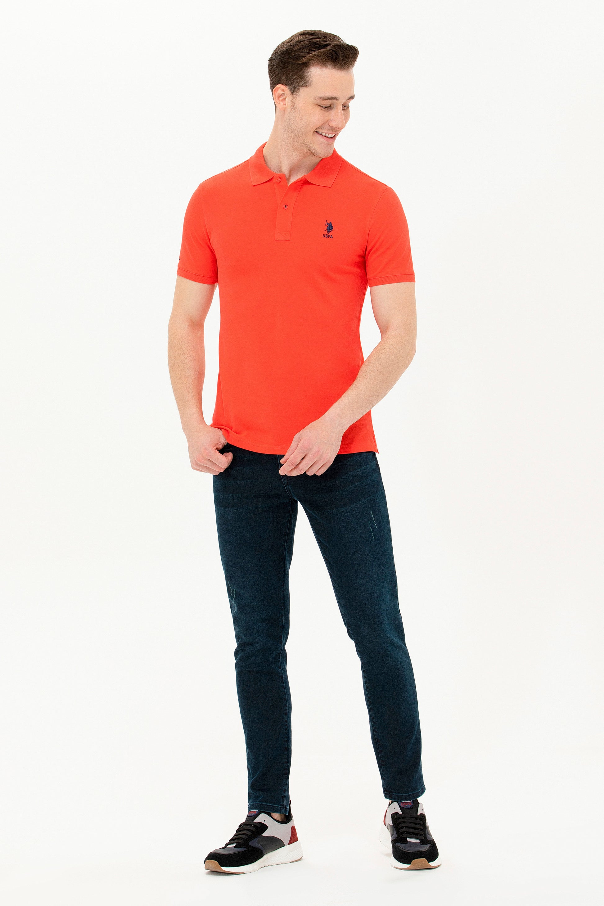 Men's Red Basic Polo Neck T-Shirt