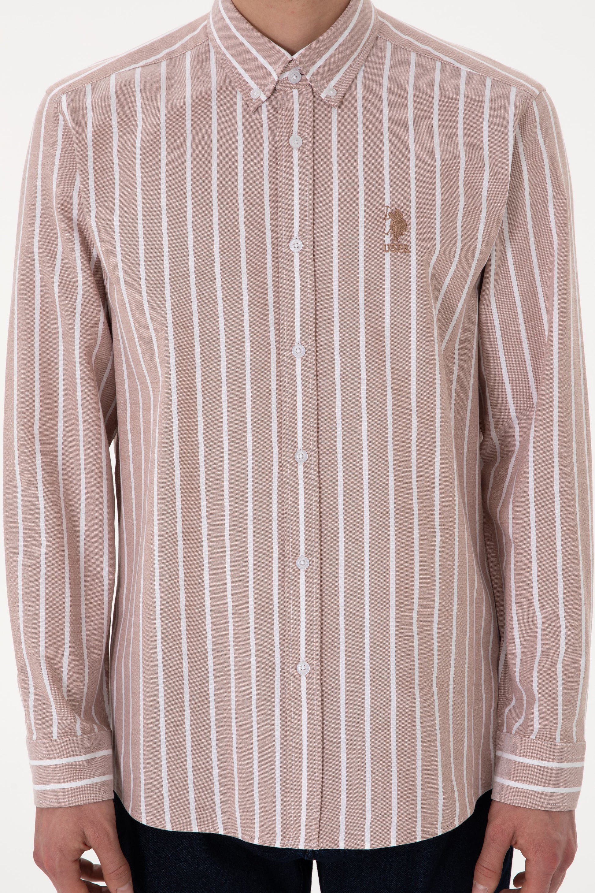 Men's Striped Camel Long Sleeve Shirt