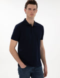Navy Blue Slim Fit No-Fold Polo Neck Basic T-Shirt