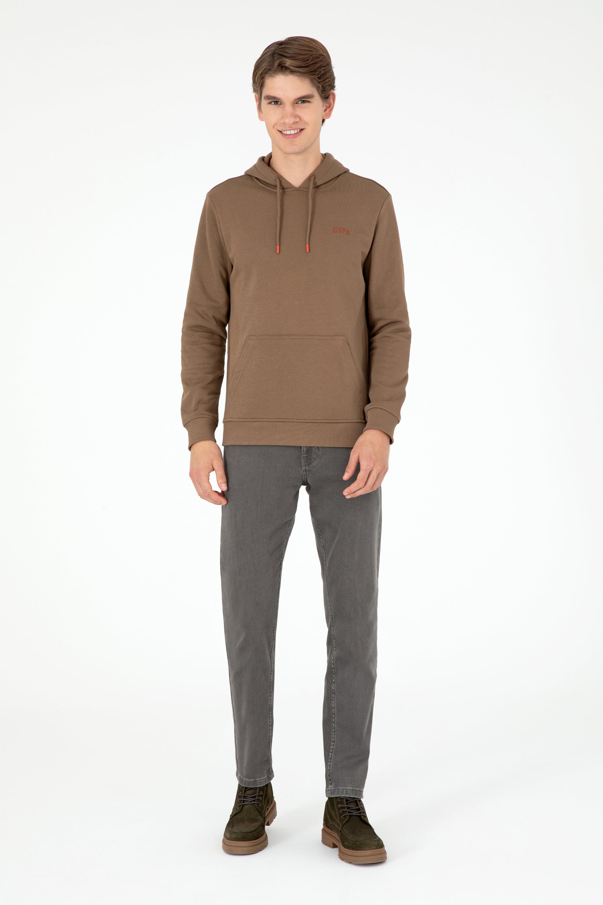 Men's Hooded Khaki Basic Charcoal Sweatshirt