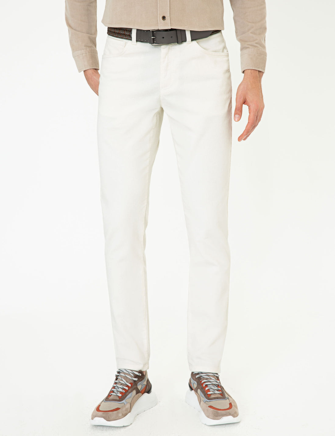 Ecru Slim Fit Canvas Pants