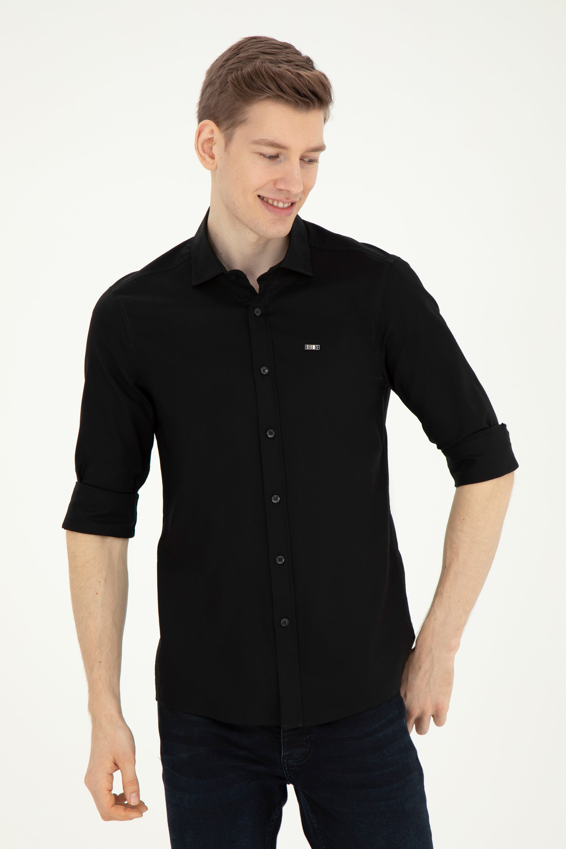 Men's Black Long Sleeve Basic Shirt