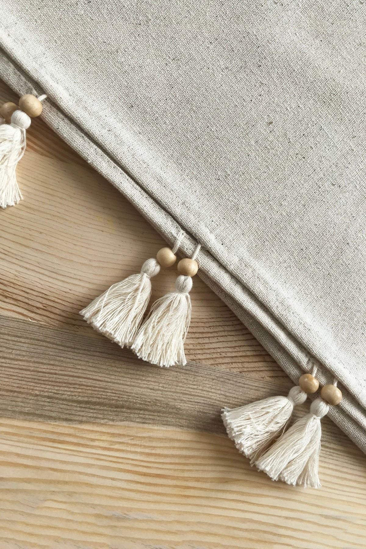 5pcs Handmade Natural Linen Authentic Organic Cotton Tassel Cushion Cover & Runner Set