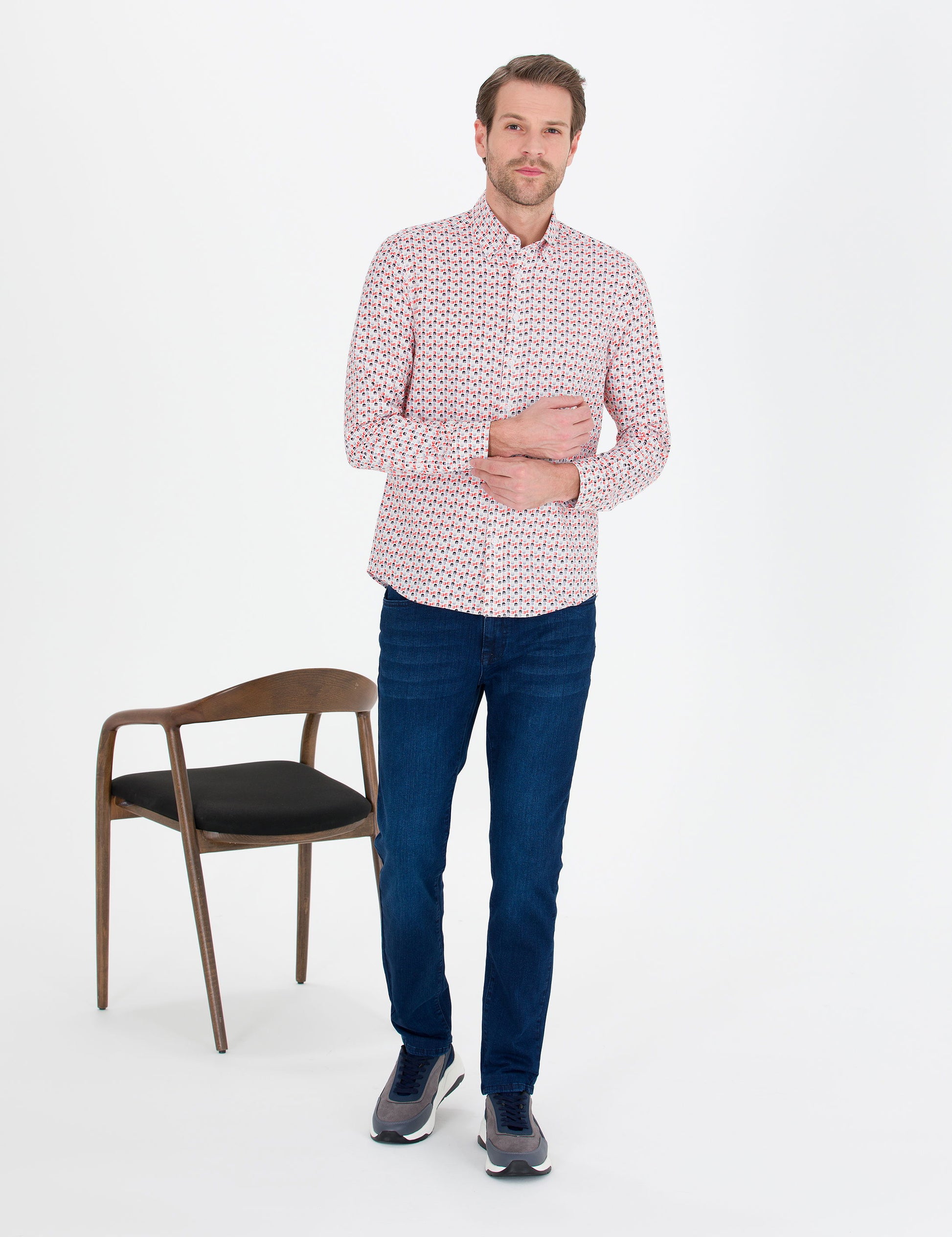 Pomegranate Flower Slim Fit Long Sleeve Shirt