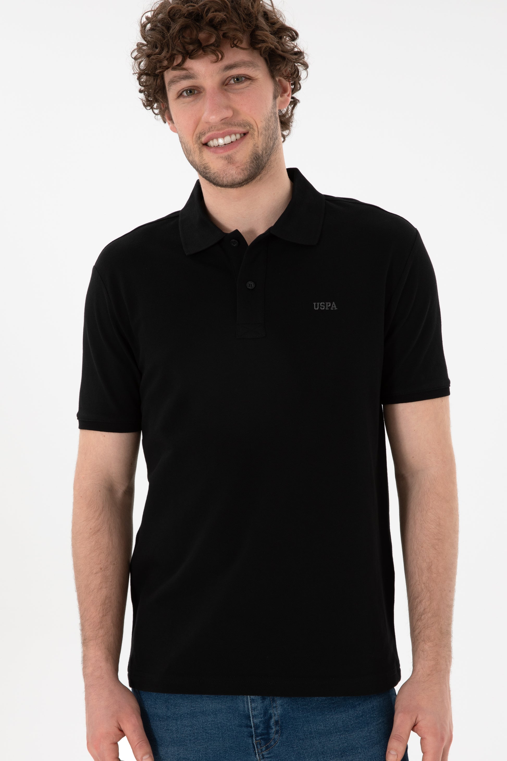 Men's Regular Fit Polo Neck Black Basic T-Shirt