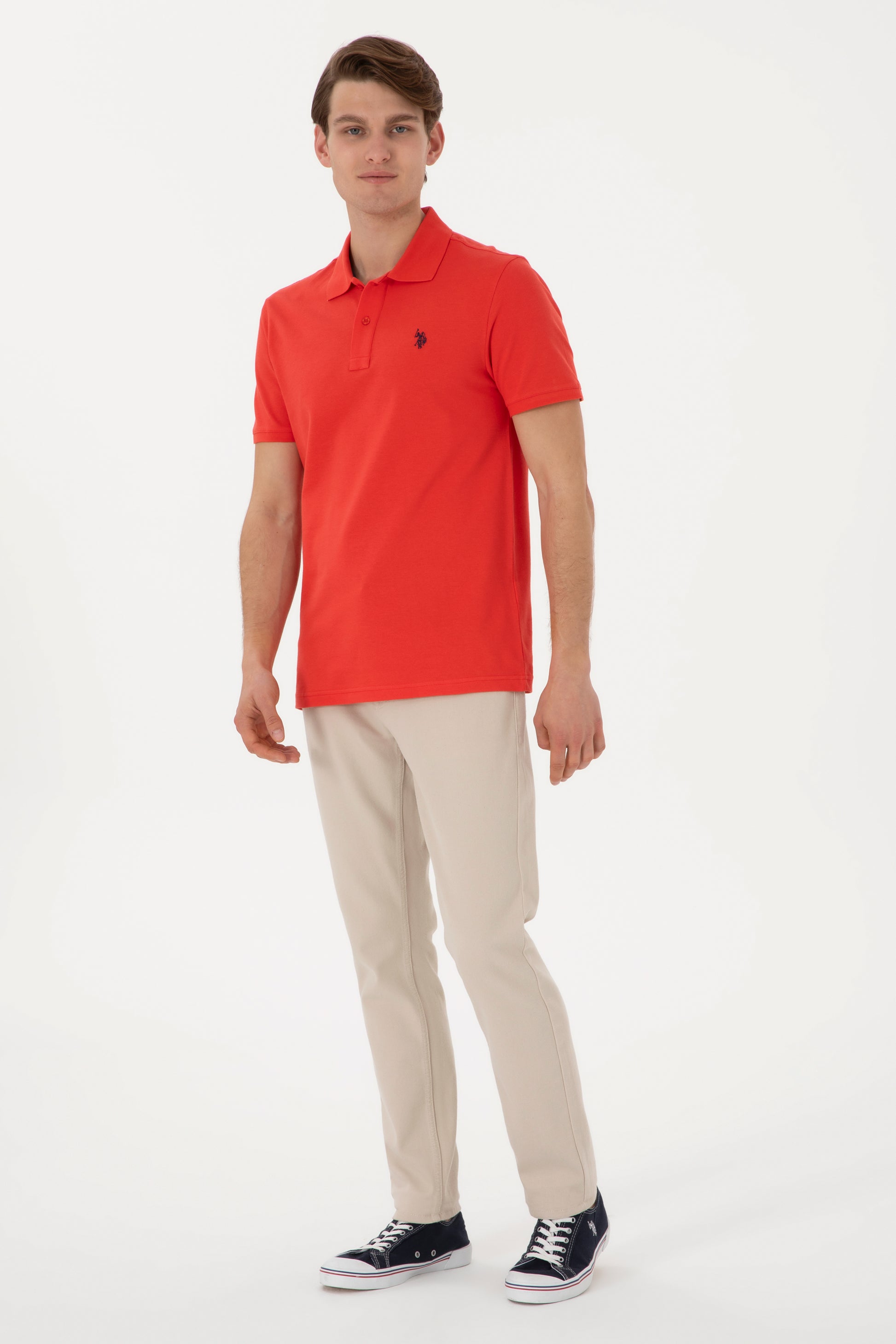 Men's Slim Fit Polo Neck Red Basic T-Shirt