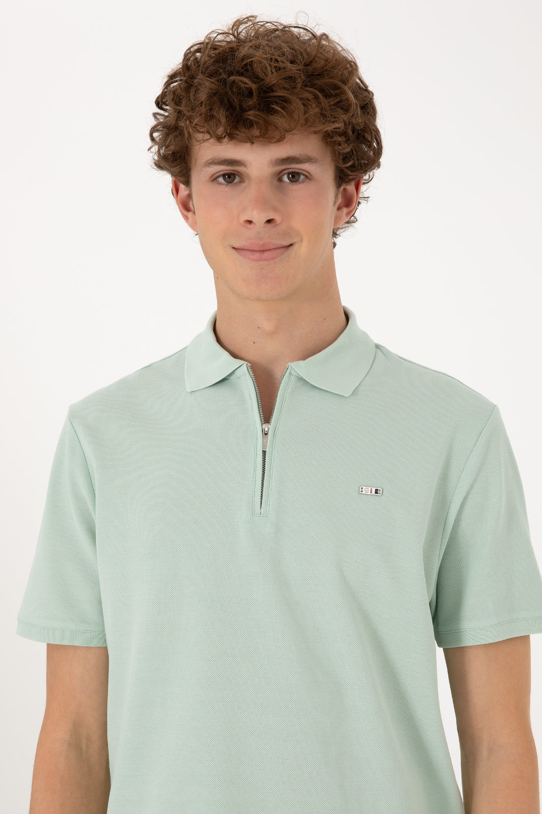 Men's Regular Fit Zipper Water Green T-Shirt