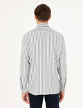 Navy Blue Regular Fit Striped Long Sleeve Shirt