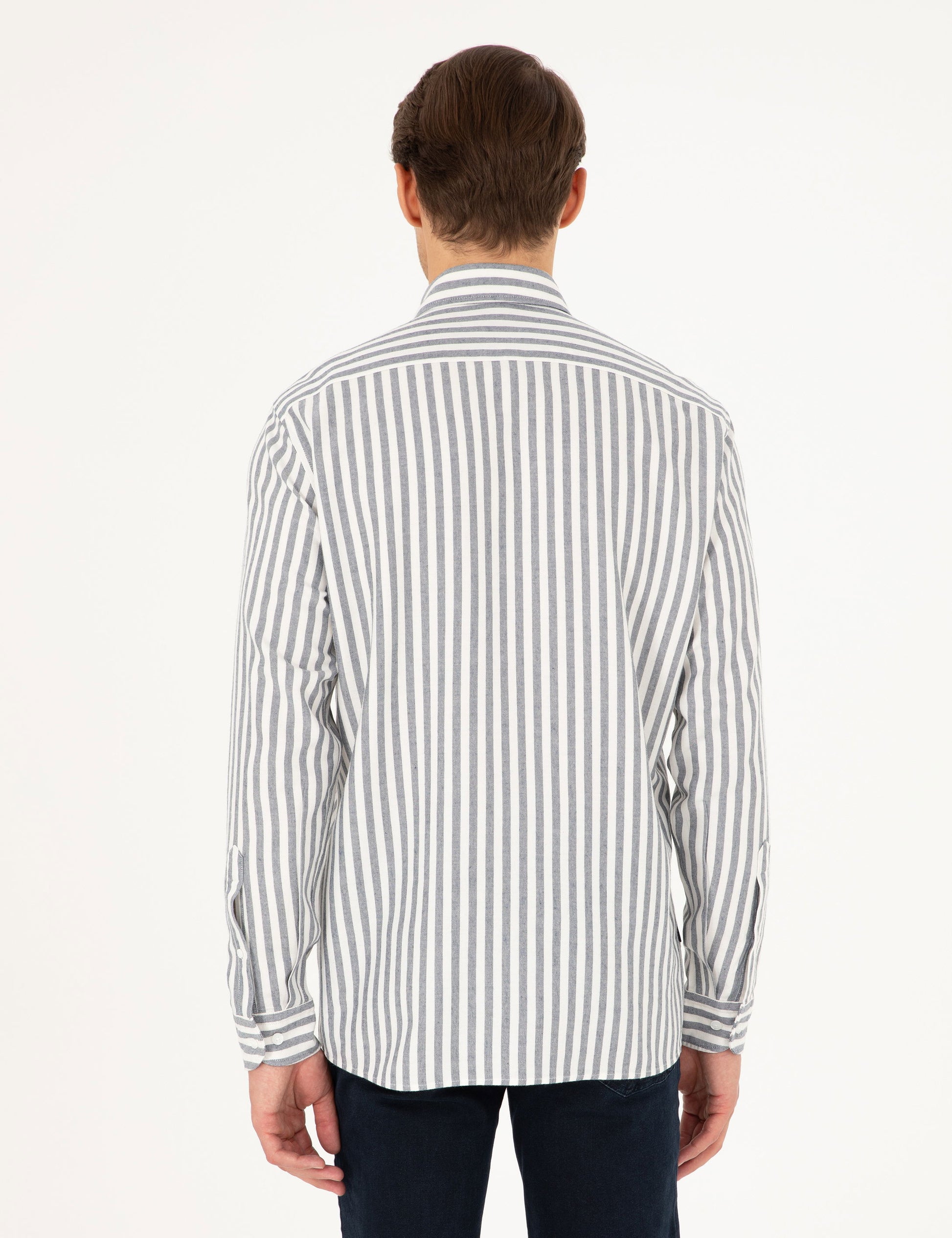 Navy Blue Regular Fit Striped Long Sleeve Shirt