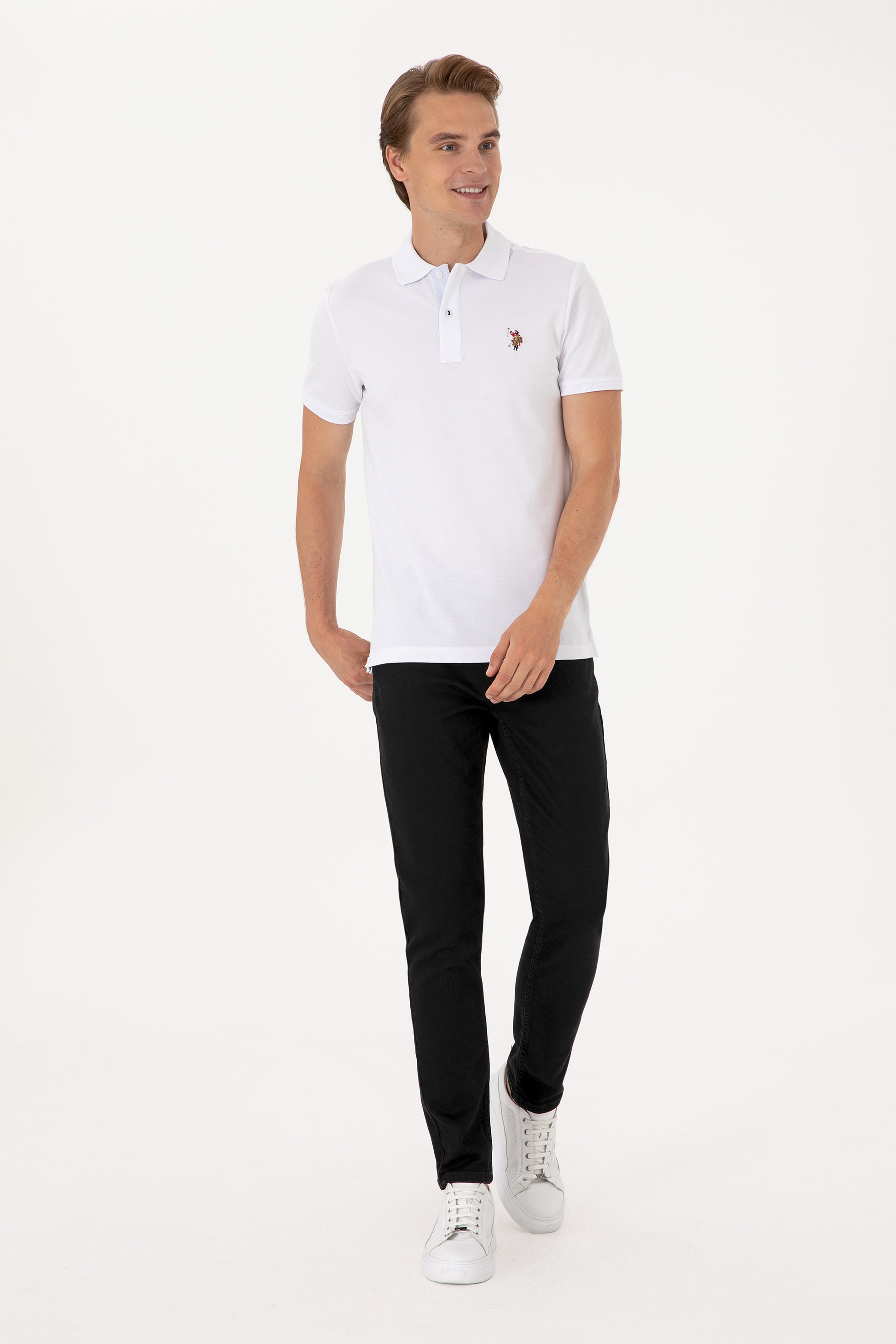 Men's Slim Fit Polo Neck White Basic T-Shirt
