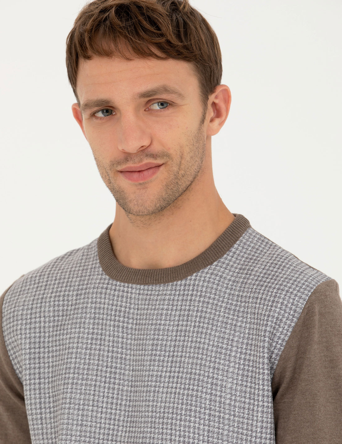 Mink Melange Slim Fit Crew Neck Sweater T-Shirt