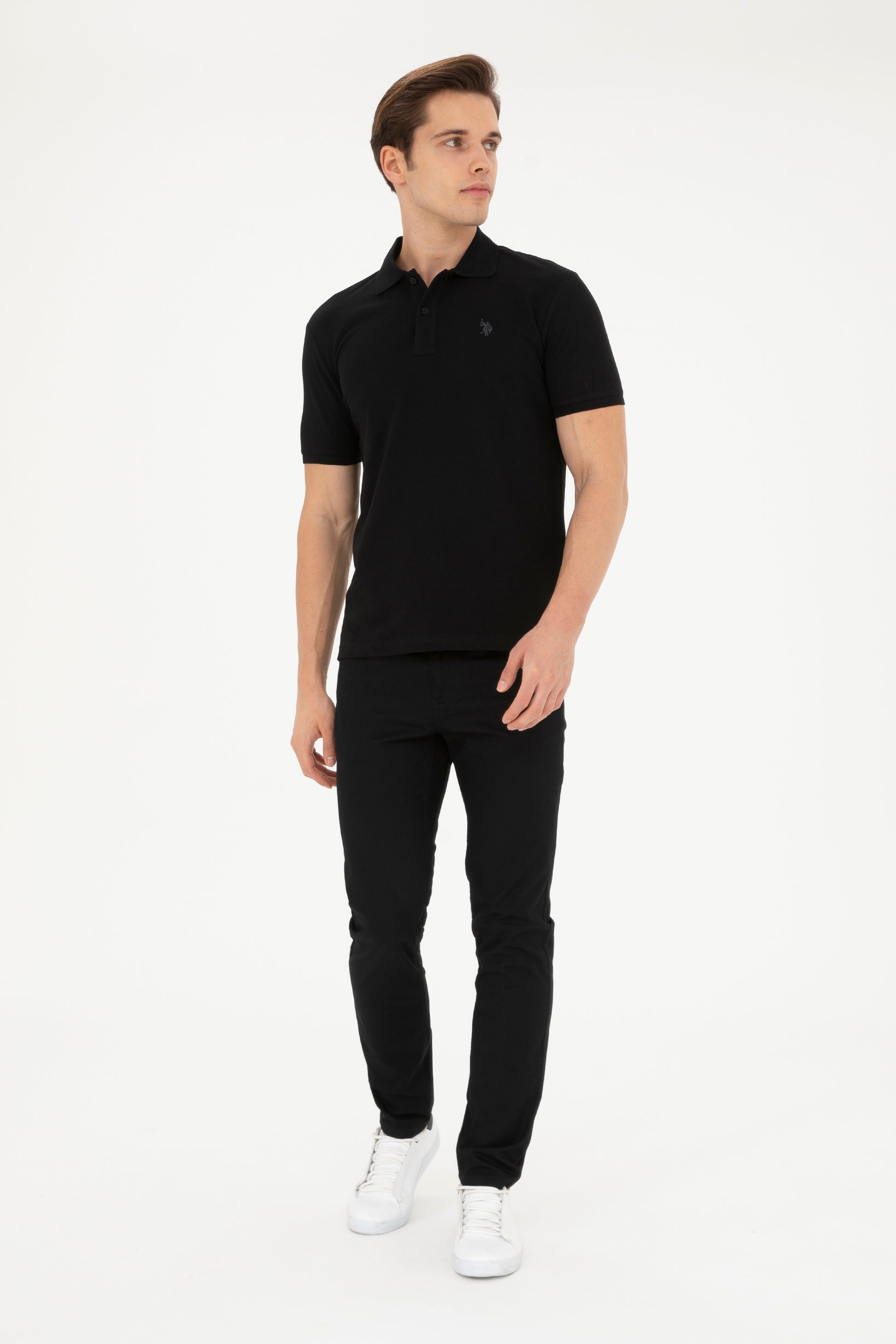 Men's Slim Fit Polo Neck Black Basic T-Shirt