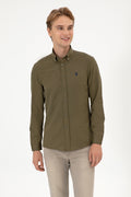 Men's Khaki Long Sleeve Basic Shirt