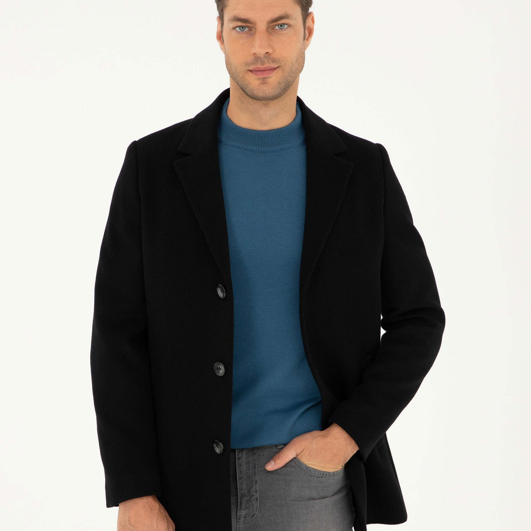 Black Extra Slim Fit Wool Blend Cashmere Coat