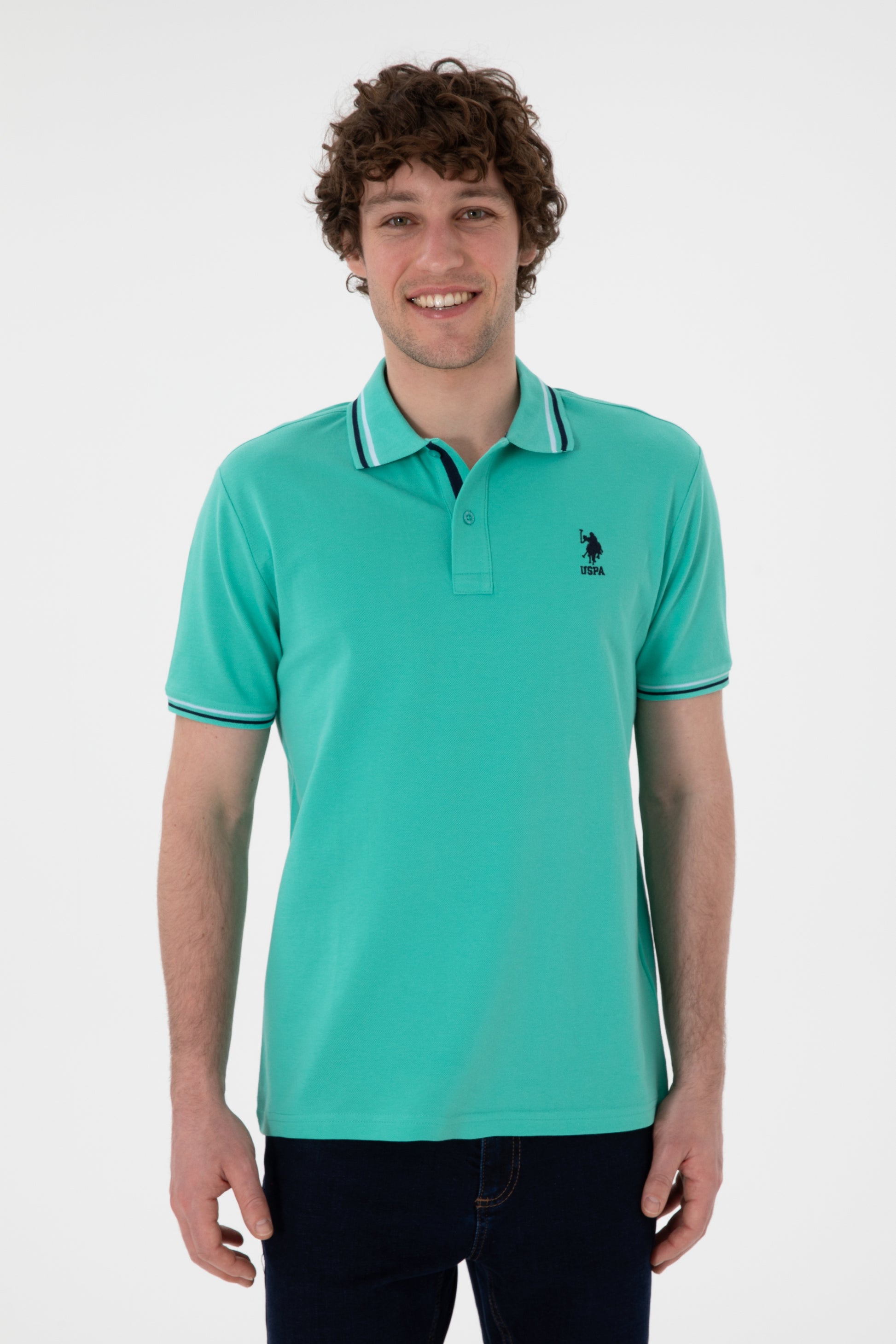 Men's Regular Fit Polo Neck Mint Basic T-Shirt
