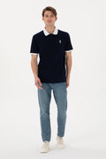 Men's Regular Fit Polo Neck Navy Basic T-Shirt