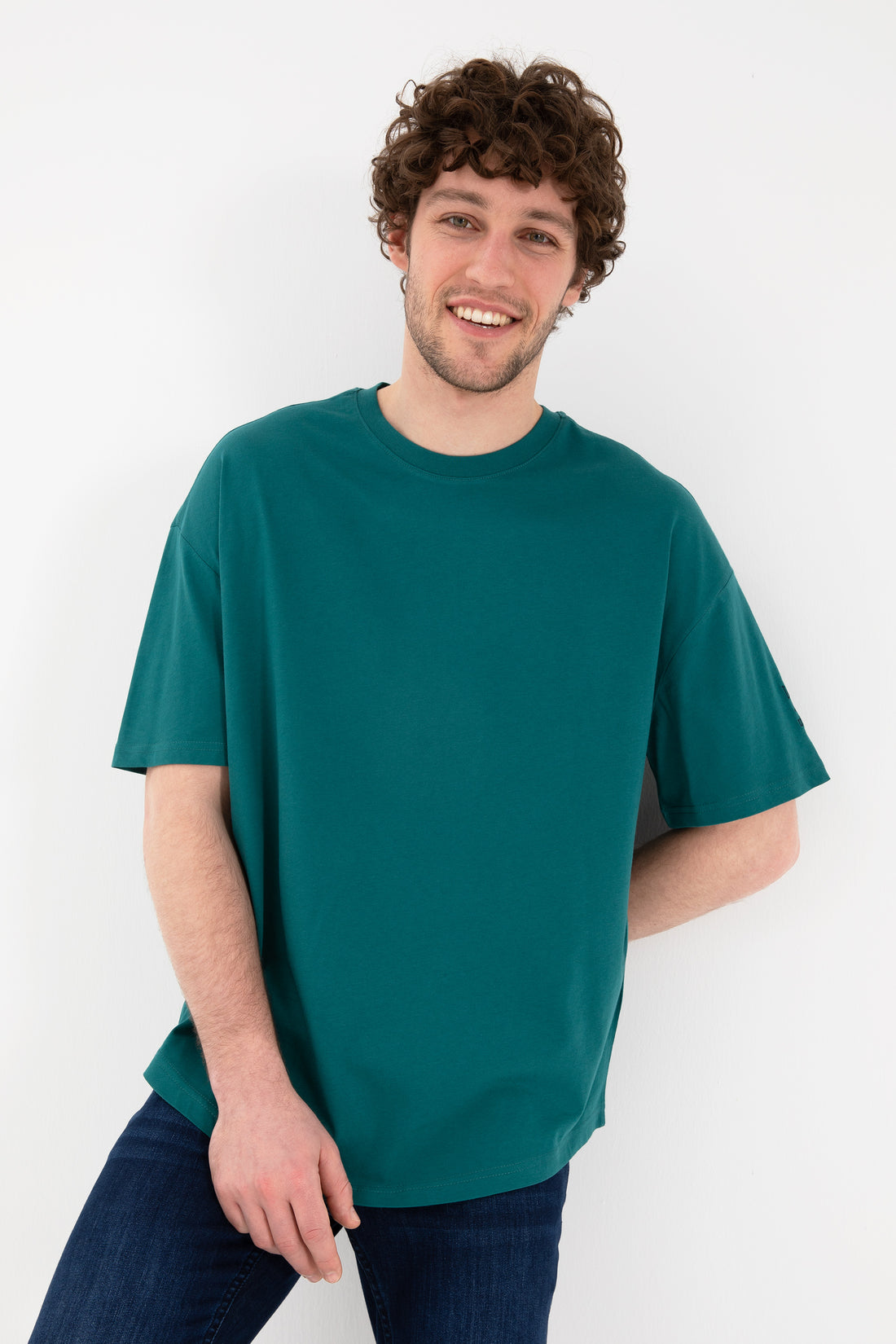 Men's Long Fit Crew Neck Dark Green Basic T-Shirt