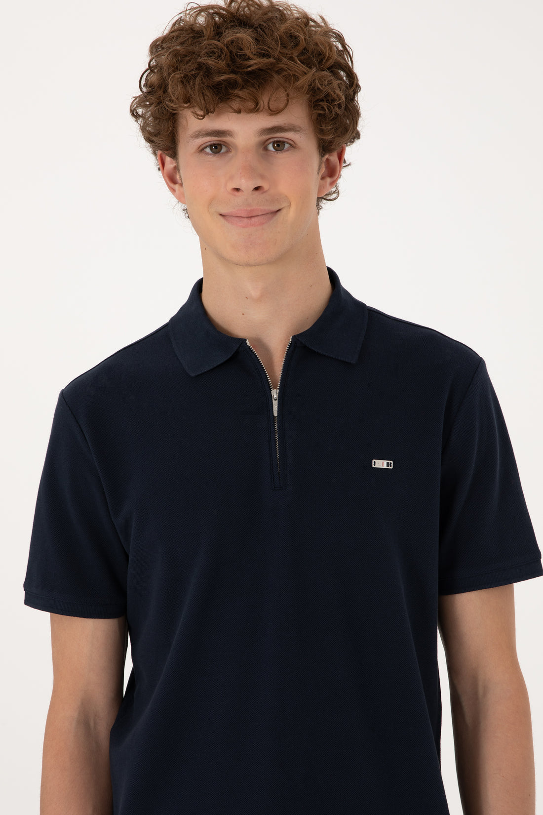 Men's Regular Fit Zipper Navy T-Shirt