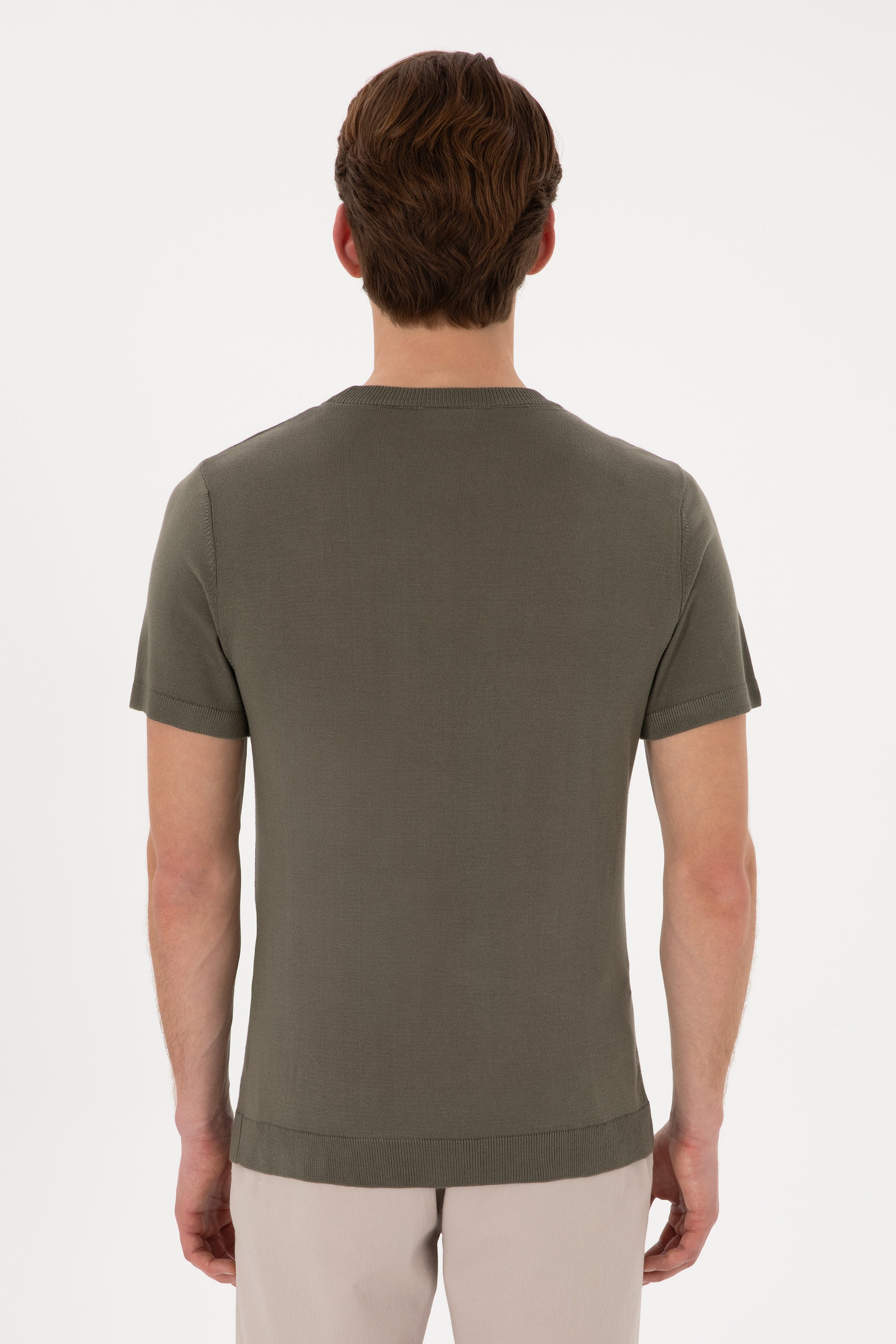 Men's Slim Fit Crew Neck Dark Khaki T-Shirt