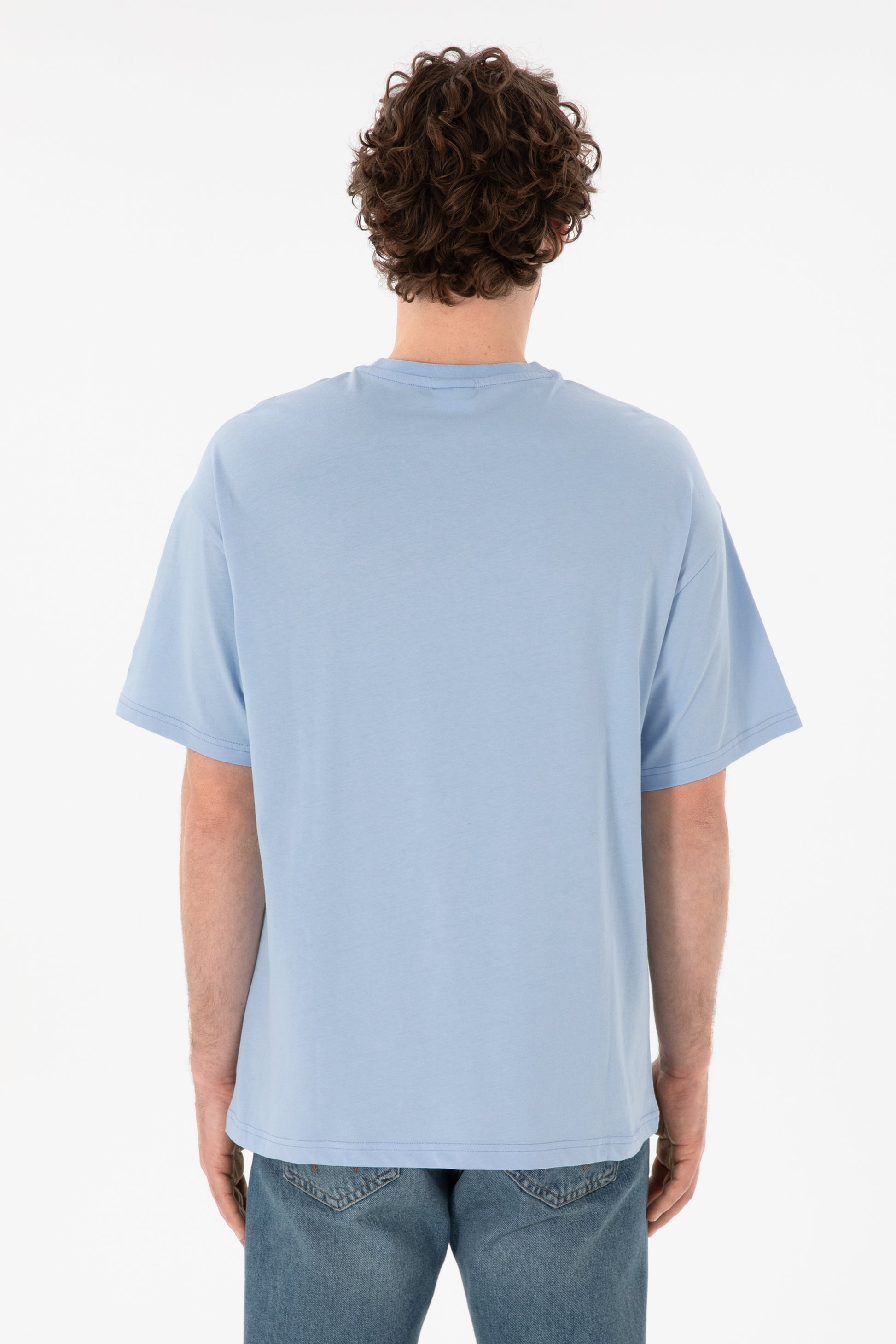 Men's Oversize Fit Crew Neck Light Blue T-Shirt