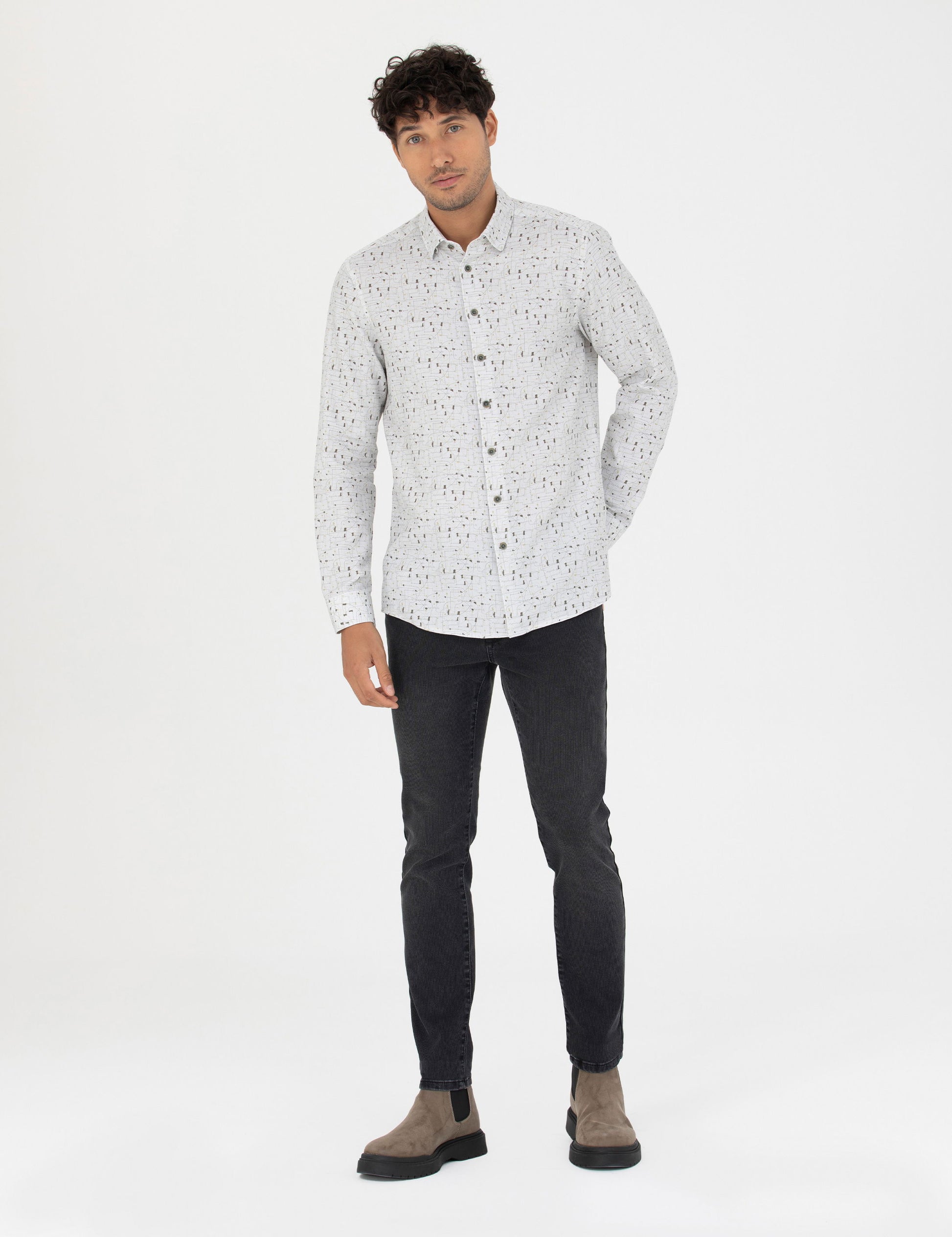 Grey Slim Fit Long Sleeve Shirt