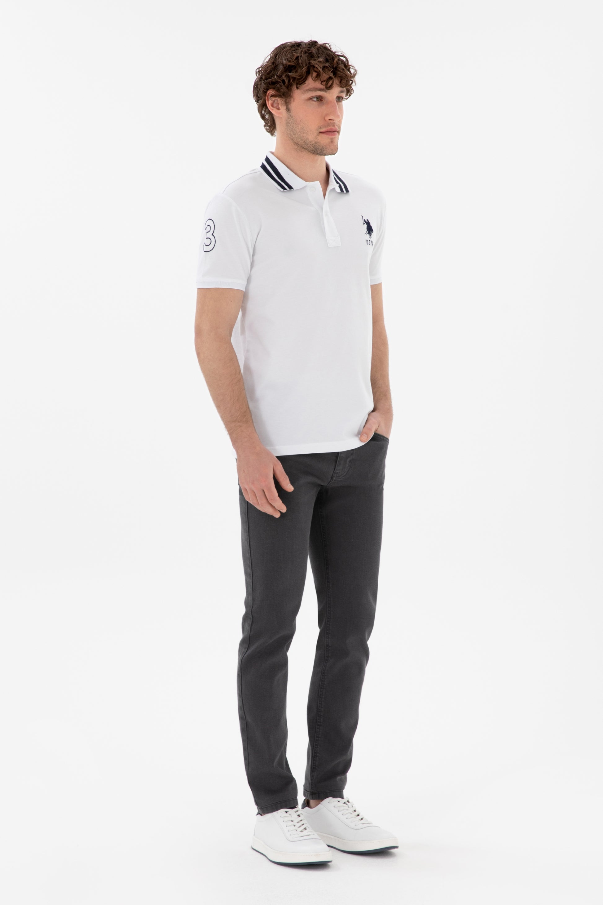 Men's Slim Fit Polo Neck White Basic T-Shirt