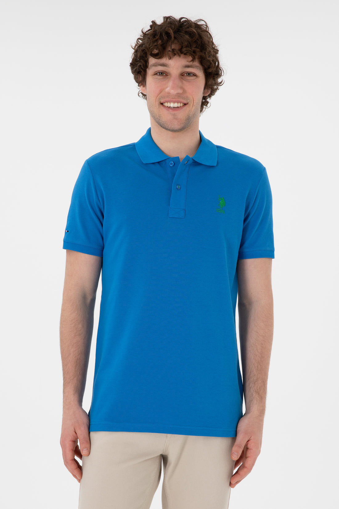 Men's Slim Fit Polo Neck Cobalt Basic T-Shirt