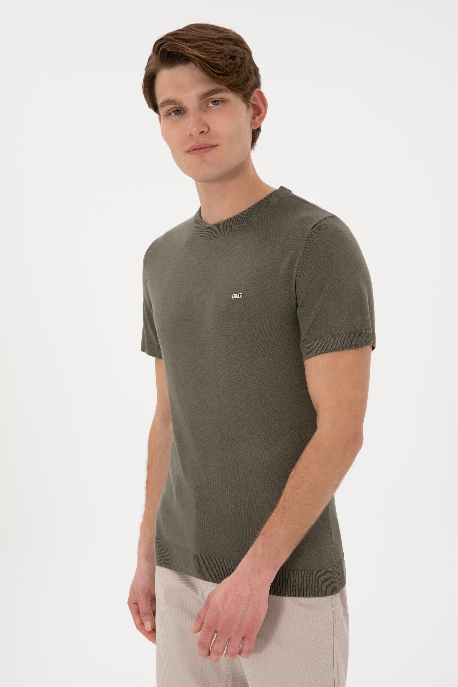 Men's Slim Fit Crew Neck Dark Khaki T-Shirt