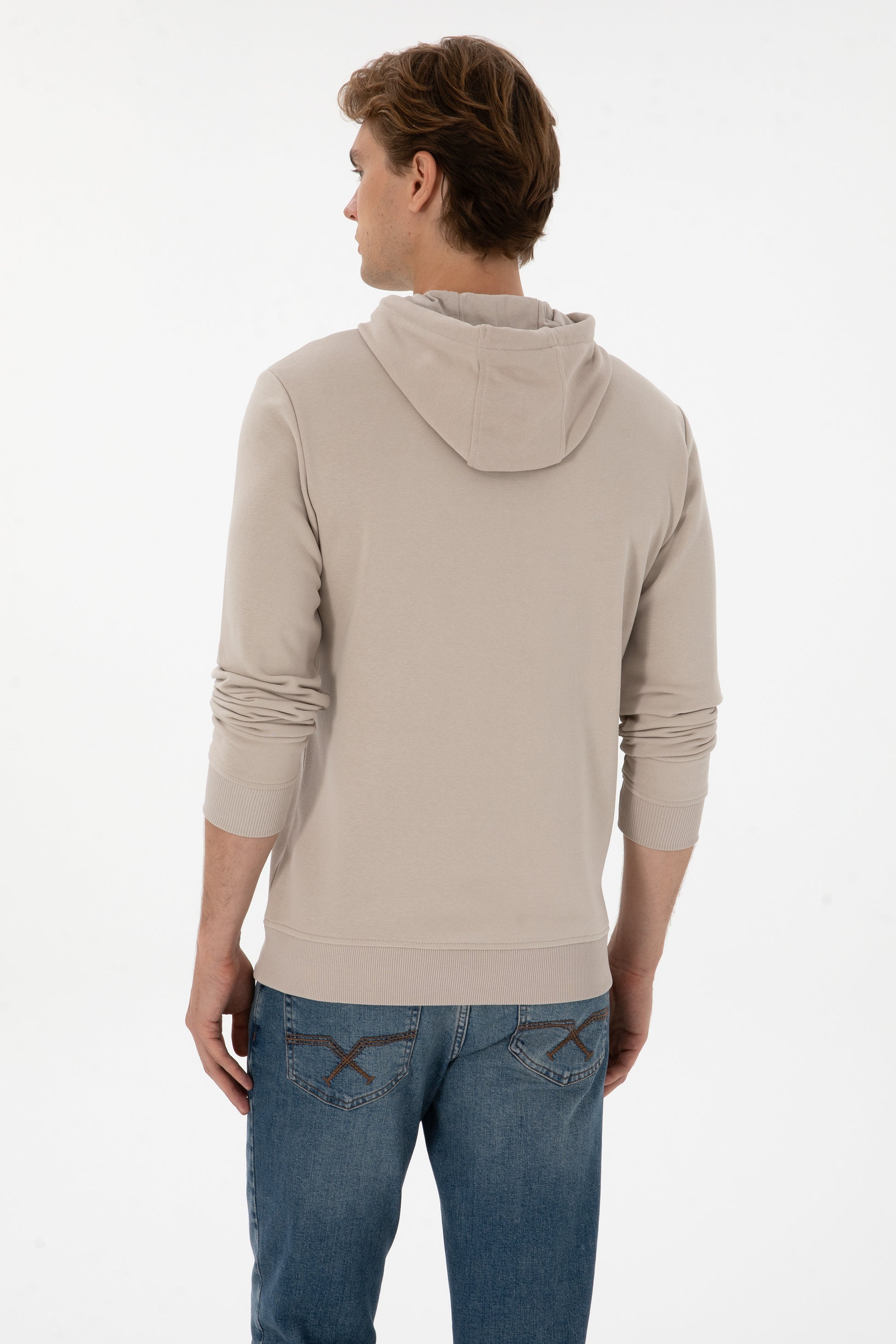 Erkek Regular Fit Kapişonlu Taş Basic Sweatshirt