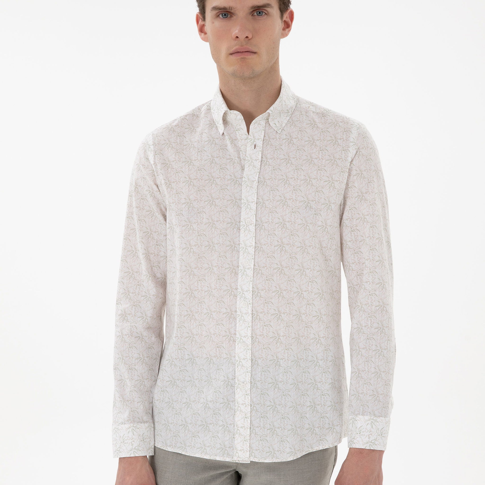 Khaki Slim Fit Long Sleeve Shirt