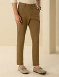 Khaki Carrot Fit Linen Blended Canvas Pants