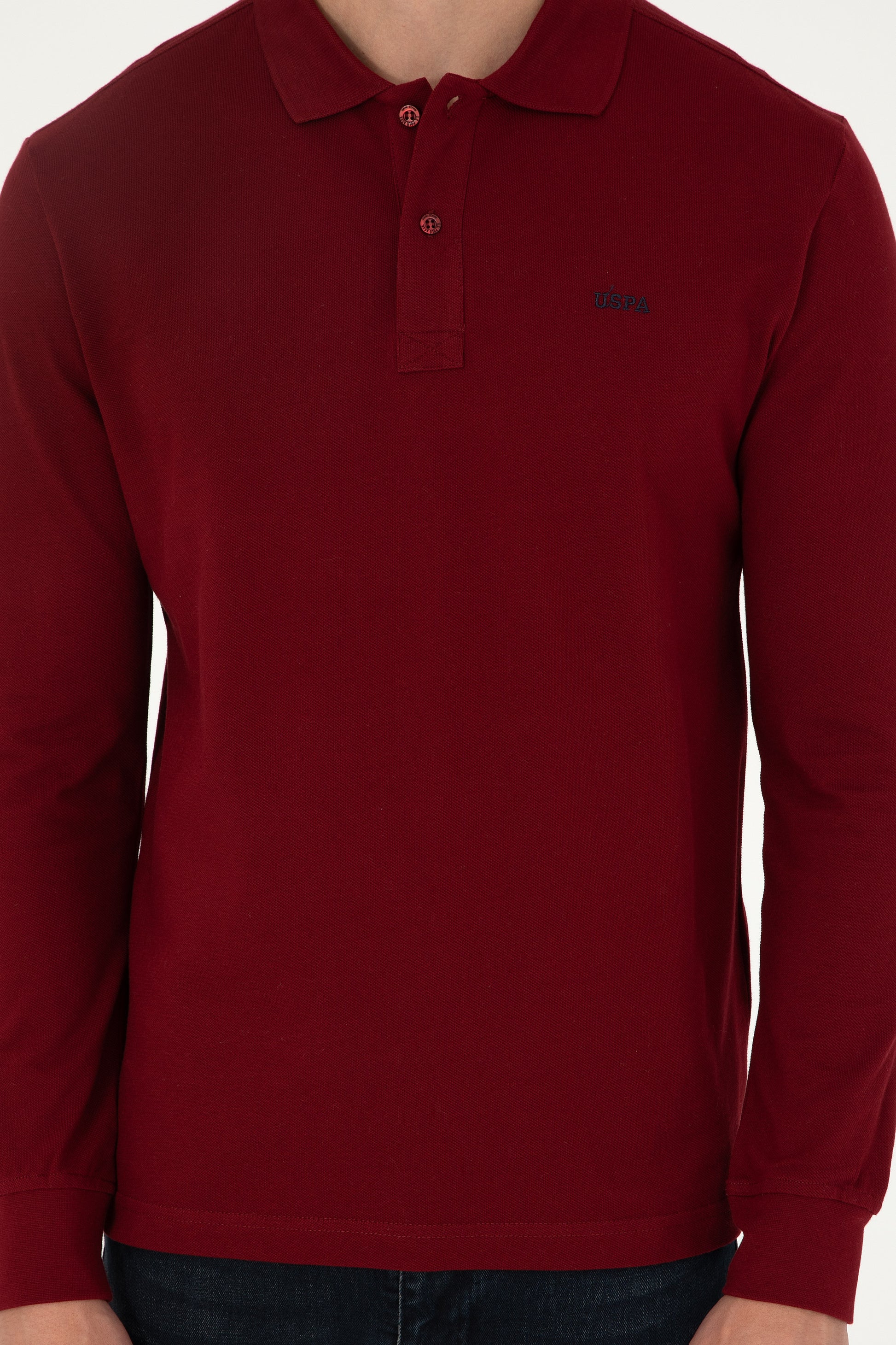 Men's Regular Fit Polo Neck Burgundy Basic Sweatshirt