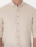 Beige Linen Look Slim Fit Long Sleeve Shirt