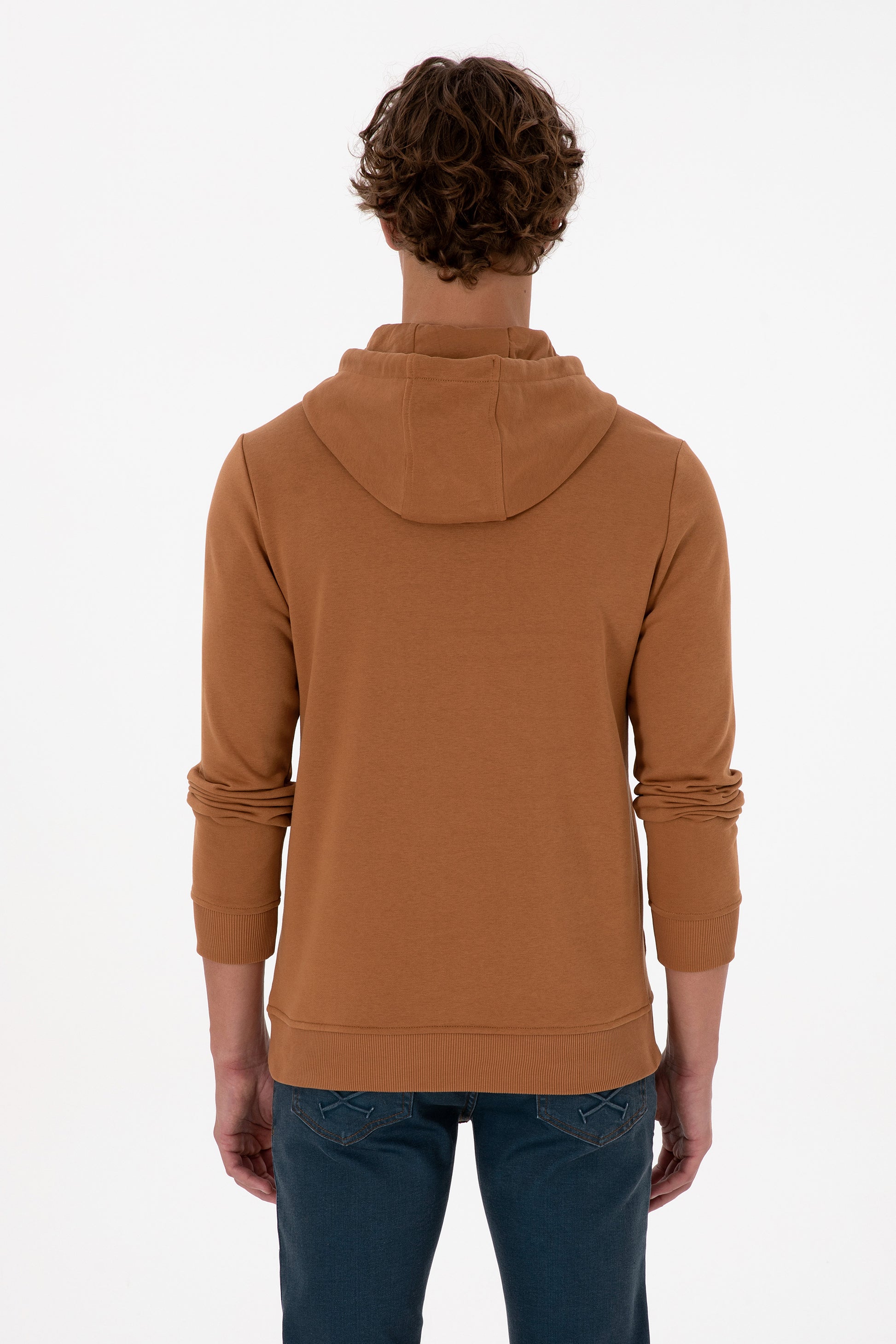 Erkek Regular Fit Kapüşonlu Camel Basic Sweatshirt